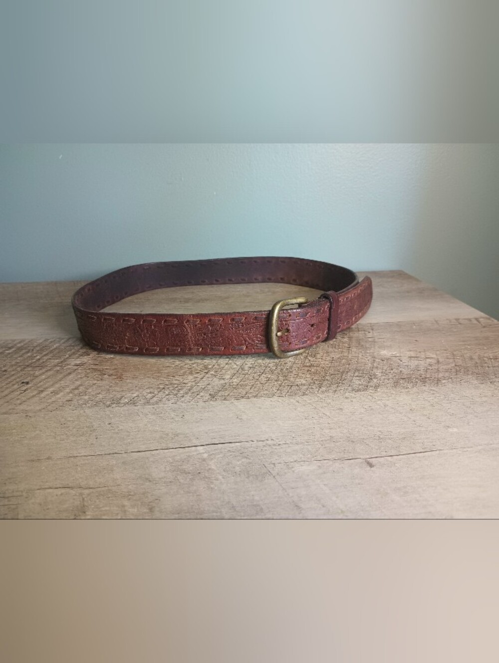 Vtg American Eagle Womens Y2K Tooled Leather Belt OS Brown Western Bohemian